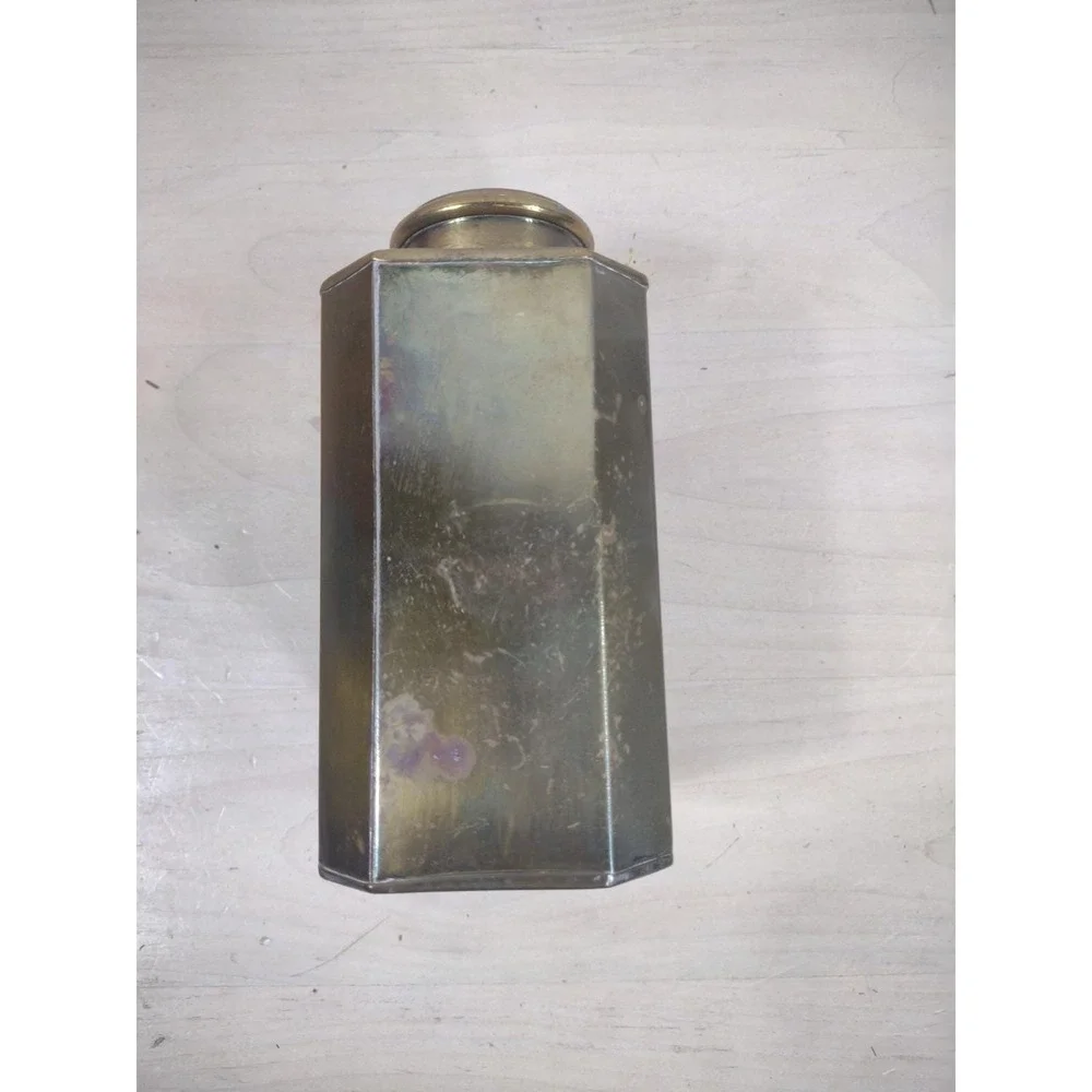 Vtg English Breakfast Tea Tin Brass Screw Top Container Canister TEA Spellout